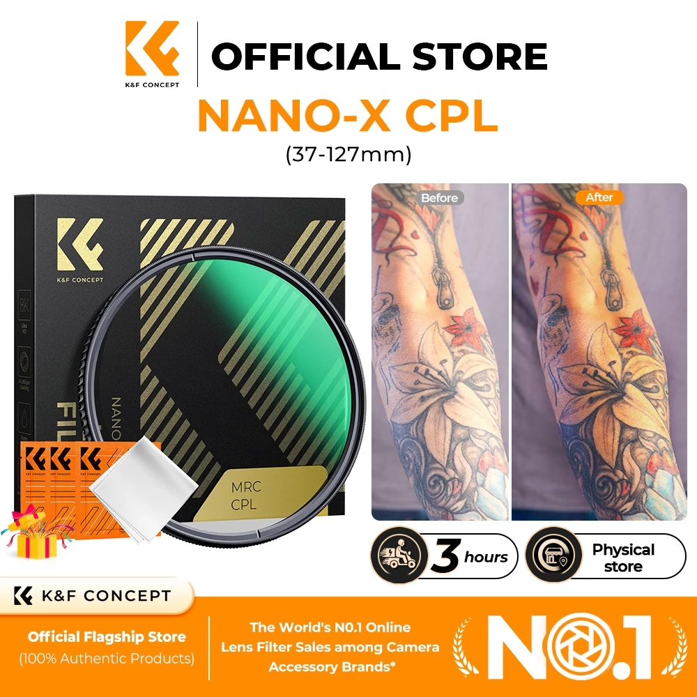 K&F CONCEPT NANO-X CPL camera filter โพลาไรซ์แรง กำจัดแสงสะท้อน แจกผ้าทำความสะอาด 3 ผืน