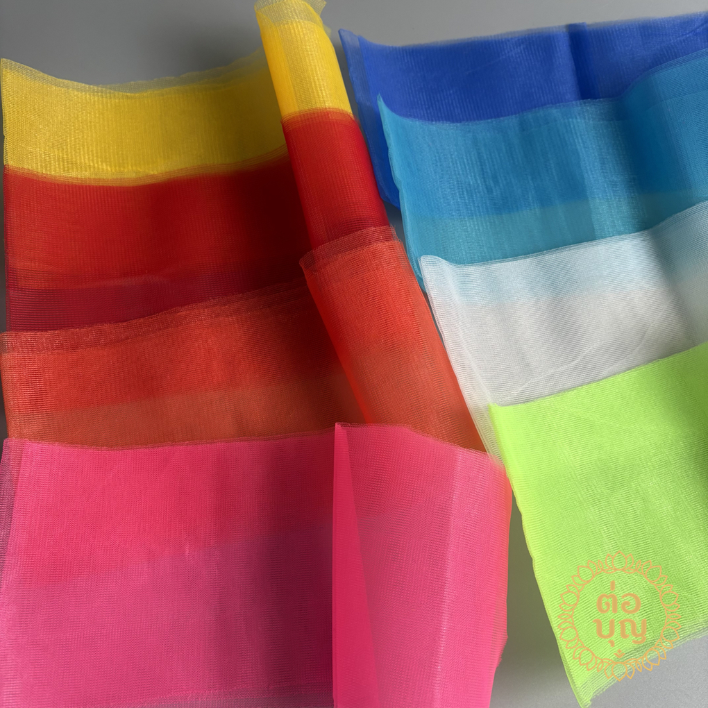 ผ้าแพร 3สี 5สี 7สี กว้าง 5นิ้ว พันศาลพระภูมิ งานบุญ หลายขนาด 1เมตร 1.5เมตร 2ม. 3ม. พร้อมส่ง
