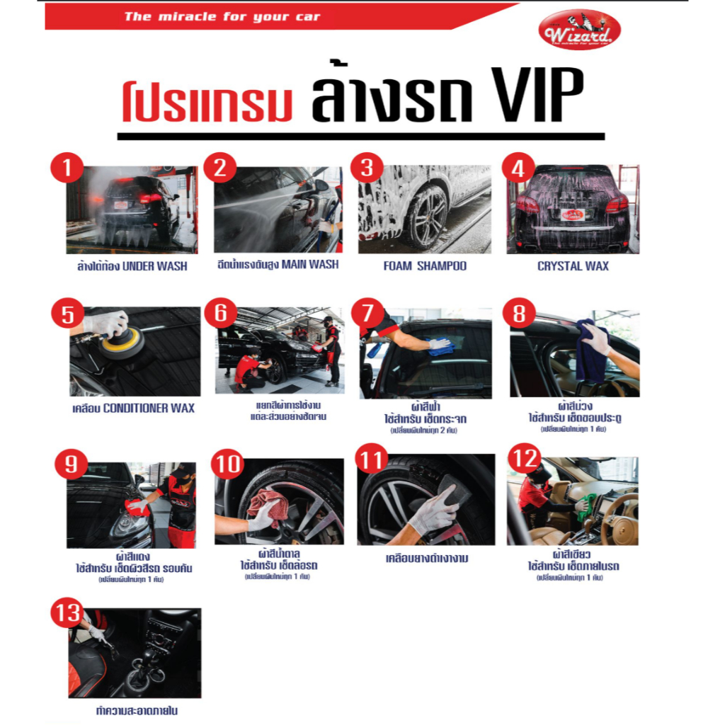 ล้างรถ + ดูดฝุ่นภายใน + เคลือบเงา (Conditioning Wax) Wizard Auto Care