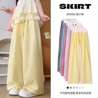 กางเกงขากว้างลายสก๊อตกางเกงขายาวผู้หญิง ระบายอากาศดี เหมาะกั…