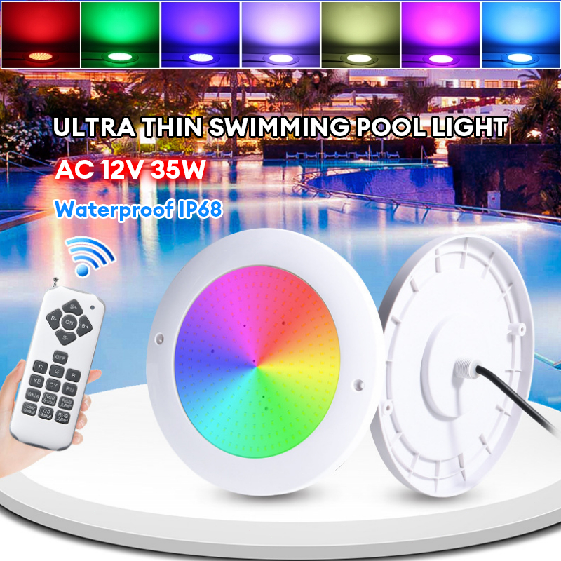 AC12V ไฟสระว่ายน้ำ 12W/18W/35W Ultra Thin Swimming Pool Lamp โคมไฟใต้น้ำติดผนังกันน้ำ(RGB พร้อมรีโมตคอนโทรลฟรี) IP68