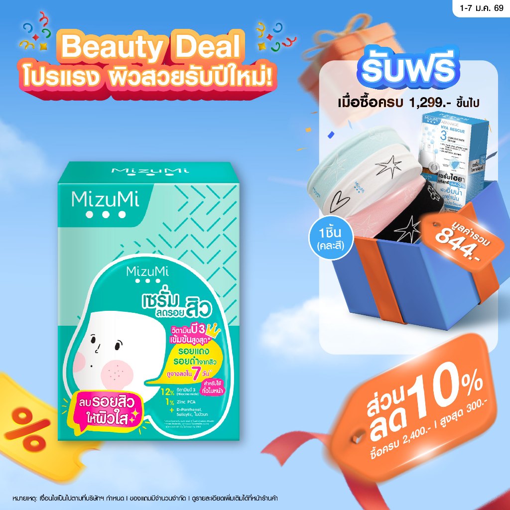 MizuMi B3 Acne Concentrate Serum (6g x 6ซอง)เซรัมลดรอยสิว  ลดรอยแดง ลดรอยดำ ผิวเป็นสิว ผิวแพ้ง่าย