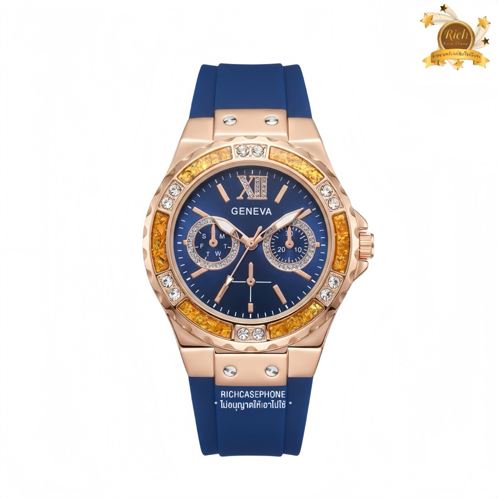 นาฬิกา GENEVA - เจนีวา แท้ รหัส GG152 หน้าปัดล้อมคริสตัล หมุดเพชร สายซิลิโคน มีหลายสี