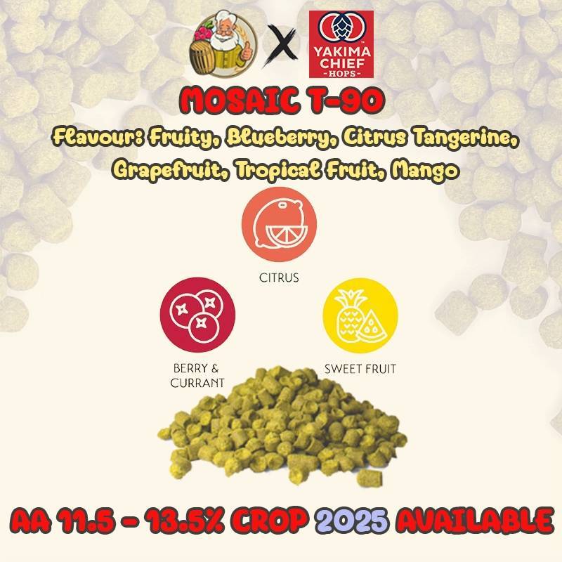 โมเสกฮอปส์ Mosaic ® PELLET HOPS (T90) Crop Year 2024 hops ทำเบียร์ hops beer ฮอปทำเบียร์ hops Mosaic