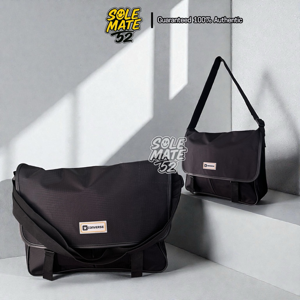 Converse คอนเวิร์ส กระเป๋าสะพายข้างกระเป๋า messenger  สีดำ / สีเทา ผ้าหนา ของแท้💯(มือหนึ่ง ป้ายห้อย)