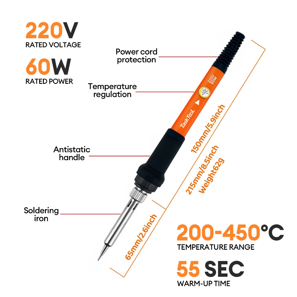 TASKTOOL  หัวแร้งบัดกรี 15 ชิ้น 60W  electric soldering iron ปรับอุณหภูมิได้ จอแอลซีดีหัวแร้งไฟฟ้า ปั๊มเครื่องมือเชื่อม - รูปที่ 2