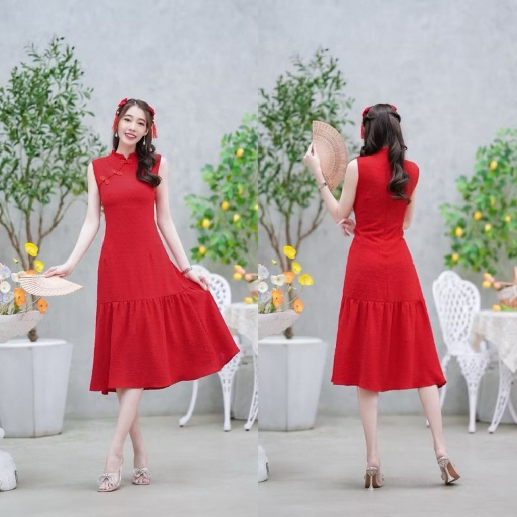 💮กี่เพ้า💮 พร้อมส่ง!! เดรสแขนกุดคอจีนผ้าไหมญี่ปุ่น - รูปที่ 7