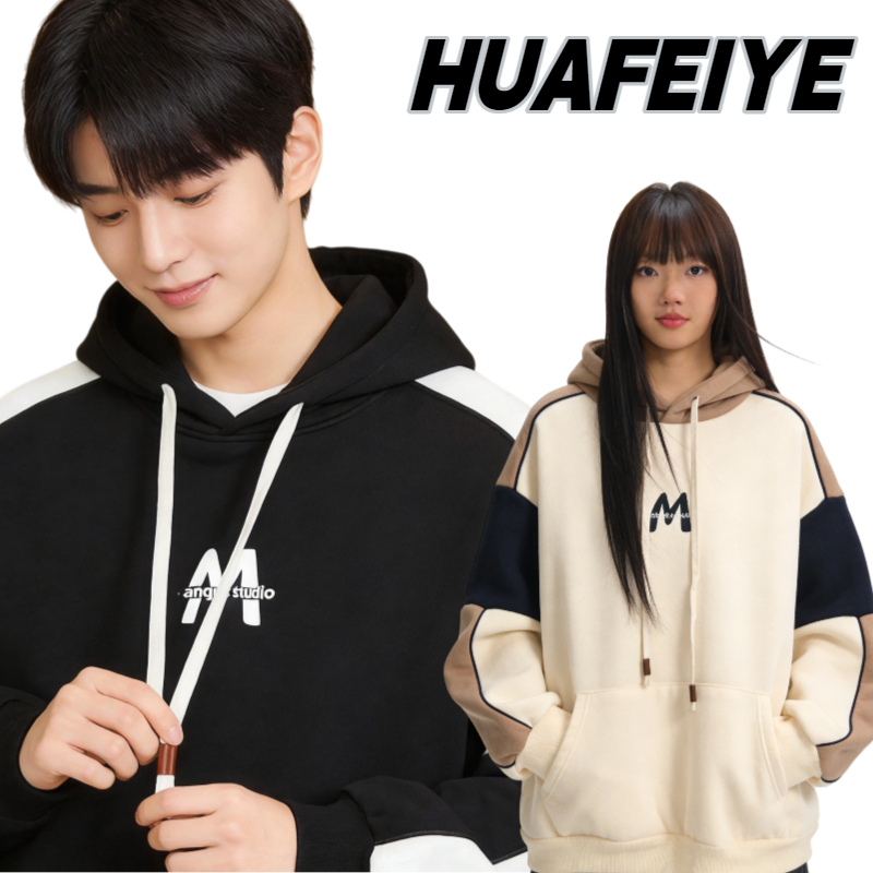 HFY เสื้อฮู้ดแขนยาวผู้ชาย ทรงหลวม สไตล์เกาหลี ผ้านุ่ม เสื้อแจ็คเก็ตมีฮู้ดคู่ ทันสมัย ​​พร้อมจำหน่าย