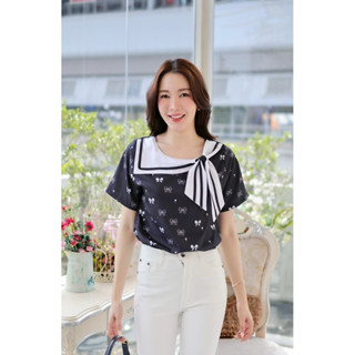 เสื้อแฟชั่น คอปกโบว์ มีทั้งแบบให้นม และไม่ให้นม