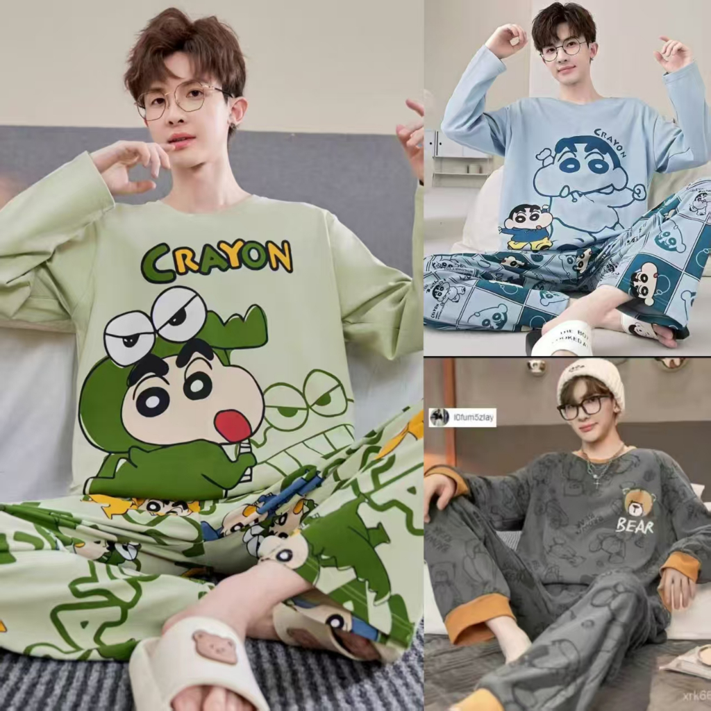 🧸[ราคาถูกที่สุด]ชุดนอนผู้ชาย เสื้อยืดการ์ตูน + กางเกง 16 รูปแบบ M-4XL
