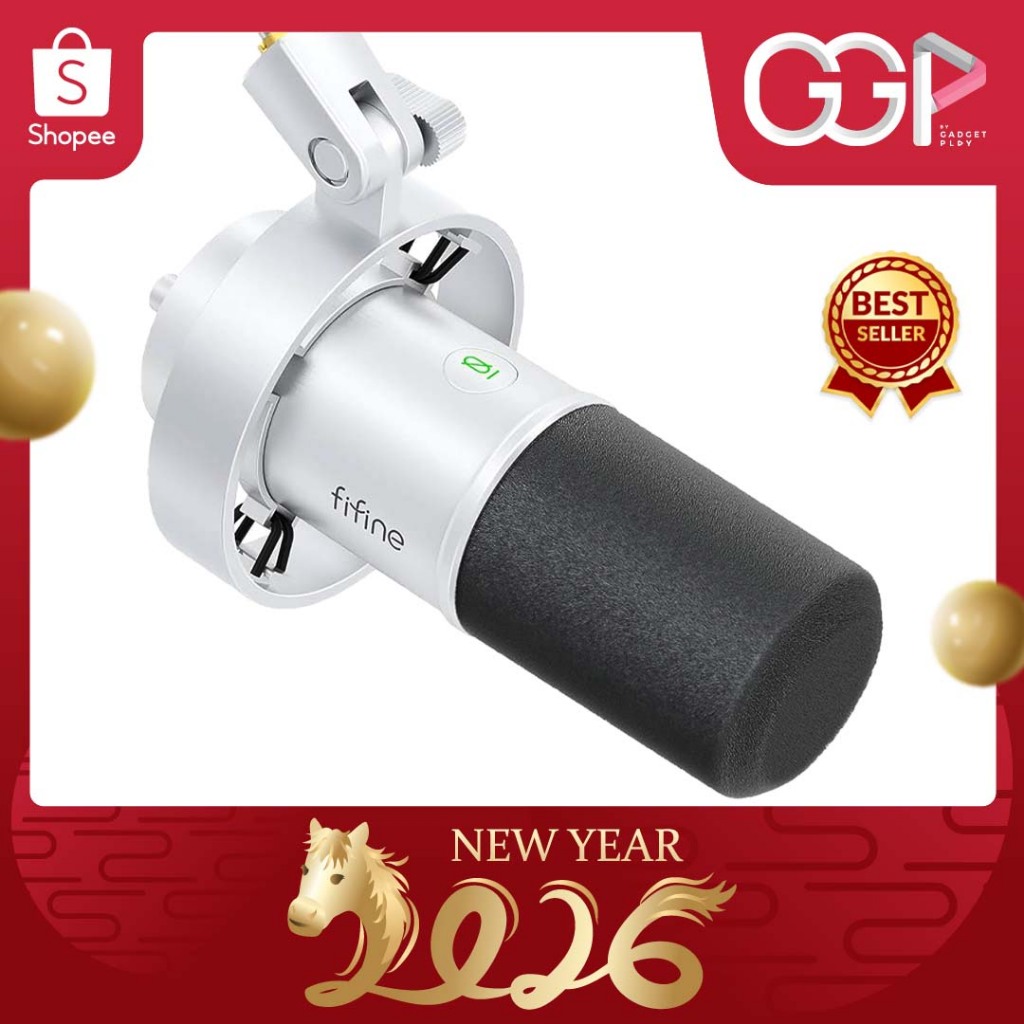 FIFINE K688 WHITE (สีขาว) ไมค์ Dynamic USB/XLR เสียงแน่นคมชัด สำหรับสตรีม พอดแคสต์ ขาตั้งสีดำ [กรุงเ