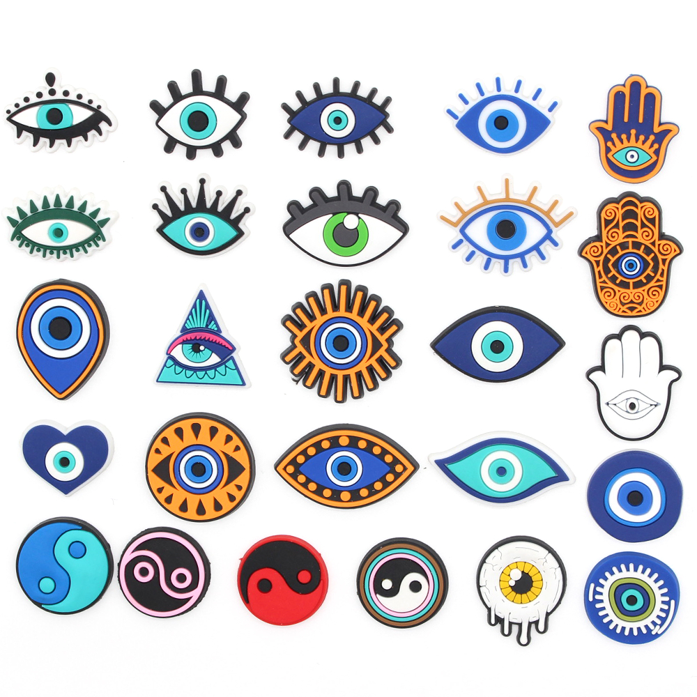 Hot เสน่ห์รองเท้า ดิY ตาปีศาจ Evil Eye shoe charms สไตล์ การ์ตูน รองเท้าแตะ หัวเข็มขัด พีวีซี รองเท้า อุปกรณ์เสริม ปุ่ม