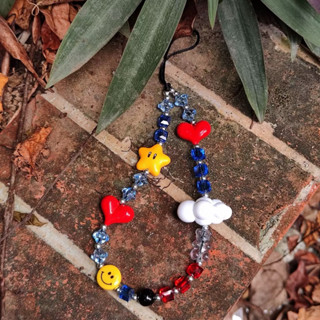 🔮พร้อมส่ง🔮สายคล้องโทรศัพท์ลูกปัดคริสตัล ก้อนเมฆ หัวใจแดง ✨ ส…