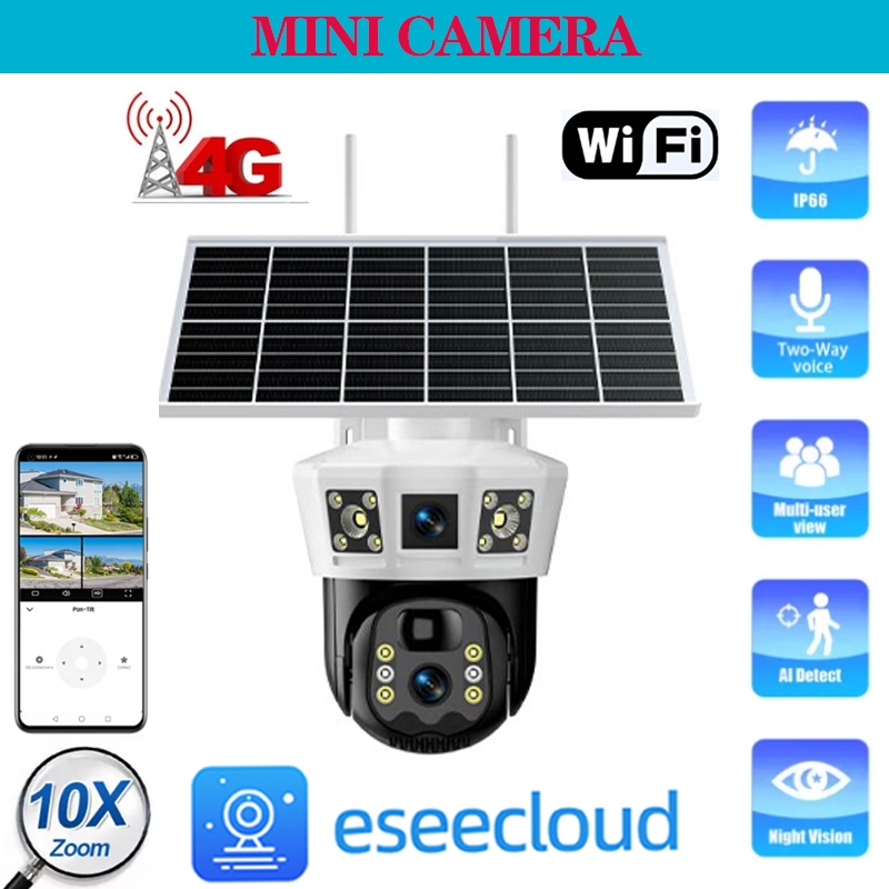 ส่งฟรี V380 4G/ WIFI Camera 12MP 6K 18LED Solar Cell กล้องวงจรปิดใส่ซิม /ไวไฟ โซลาร์เซลล์ 12ล้านพิกเซล กล้อง2เลนส์3จอ