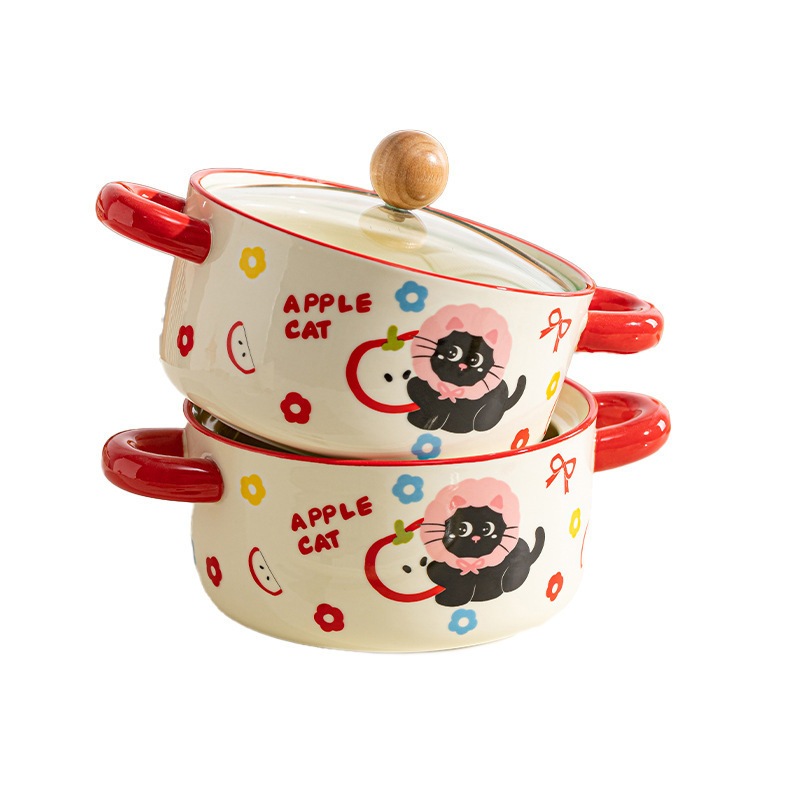 ชามมาม่าเซรามิก หนาพิเศษ ลายแมวน่ารักๆ มีฝาปิด เข้าเวฟได้ ใส่แกง/ซุปได้ 800ml ของใช้เด็กหอ 🇹🇭พร้อมส่ง - รูปที่ 5