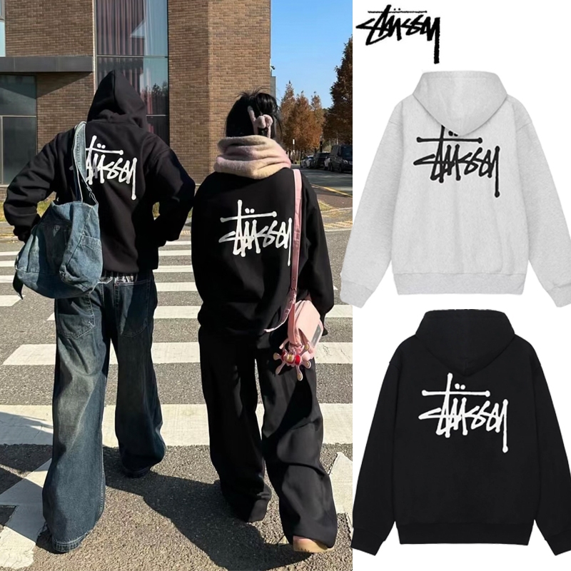 เสื้อสเวตเตอร์มีฮู้ด สำหรับผู้ชายและผู้หญิงSTUSSY BASIC LOGO HOODIE ผ้าฝ้ายแท้เสื้อสวมหัวคู่มีฮู้ดแบรนด์อินเทรนด์
