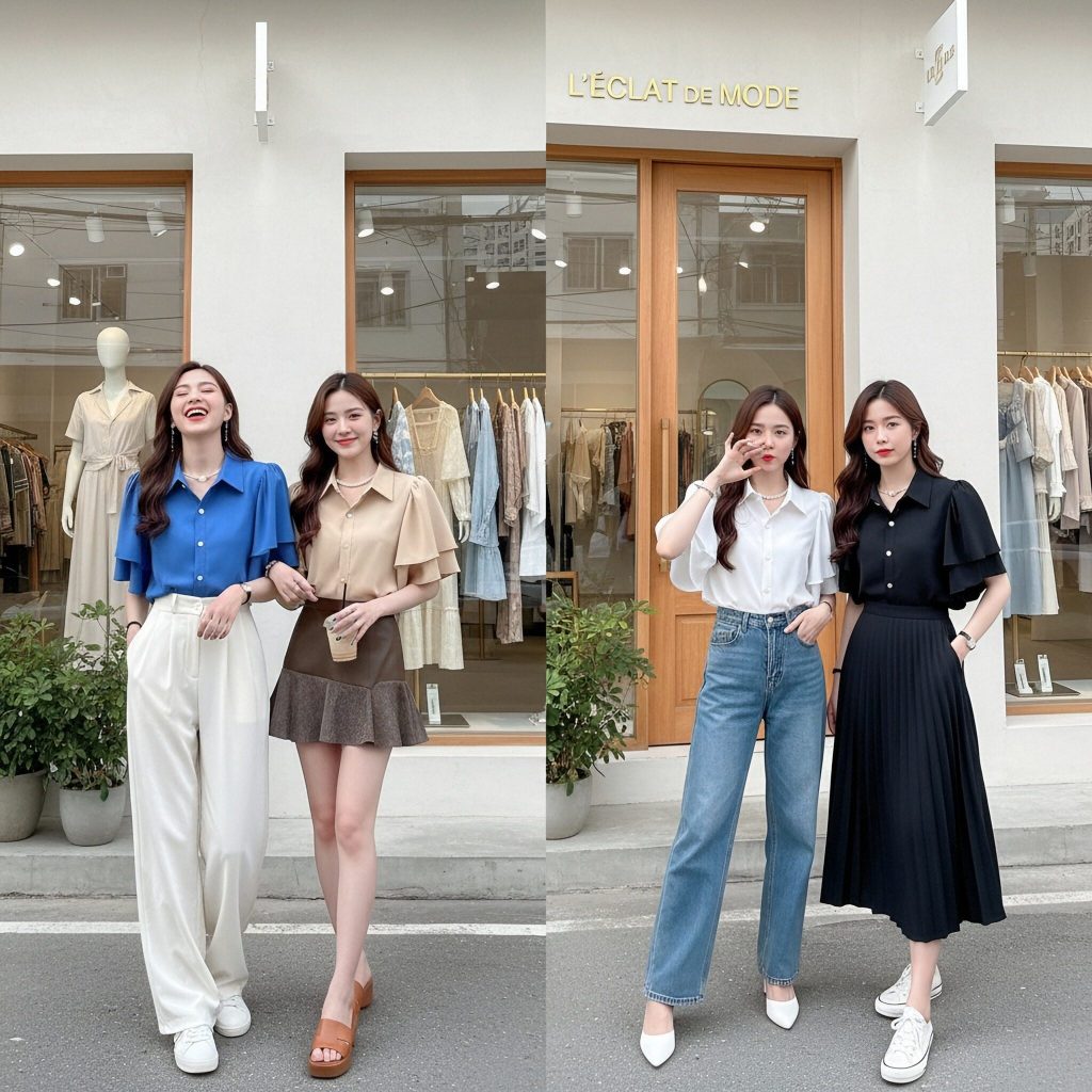เสื้อเชิ้ตแขนระบายสองชั้น ดีไซน์หรูหราสำหรับสาวออฟฟิศยุคใหม