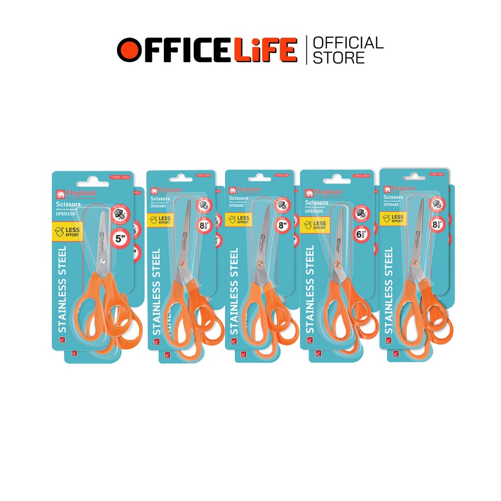 Elephant (ตราช้าง) กรรไกร Scissors กรรไกรสแตนเลส OFE ขนาด 5 / 6.5 / 8 / 8.5 นิ้ว ( 12 เล่ม )
