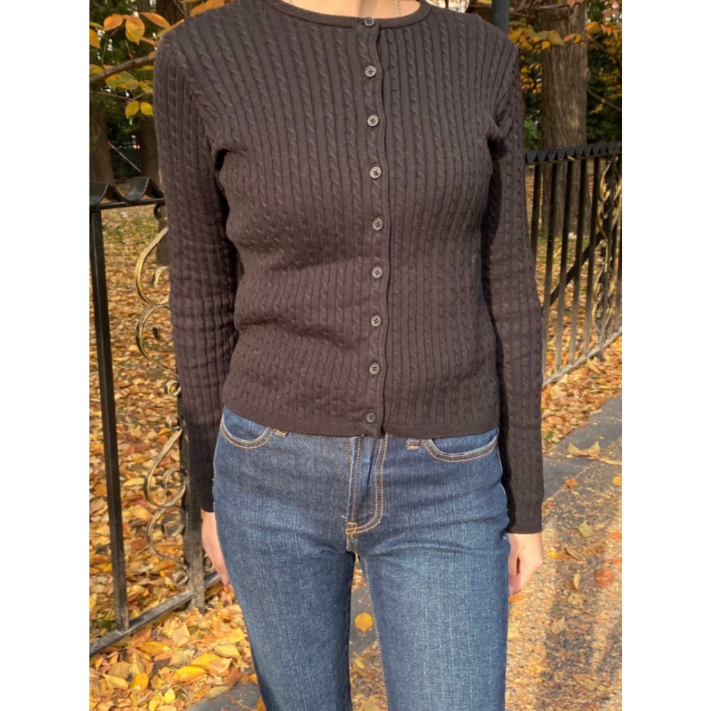 (พร้อมส่ง) BrandyMelville Zoe Cable Knit Cardigan (สีดำ) เสื้อคาร์ดิแกน เสื้อแขนยาว ของแท้จากช็อป