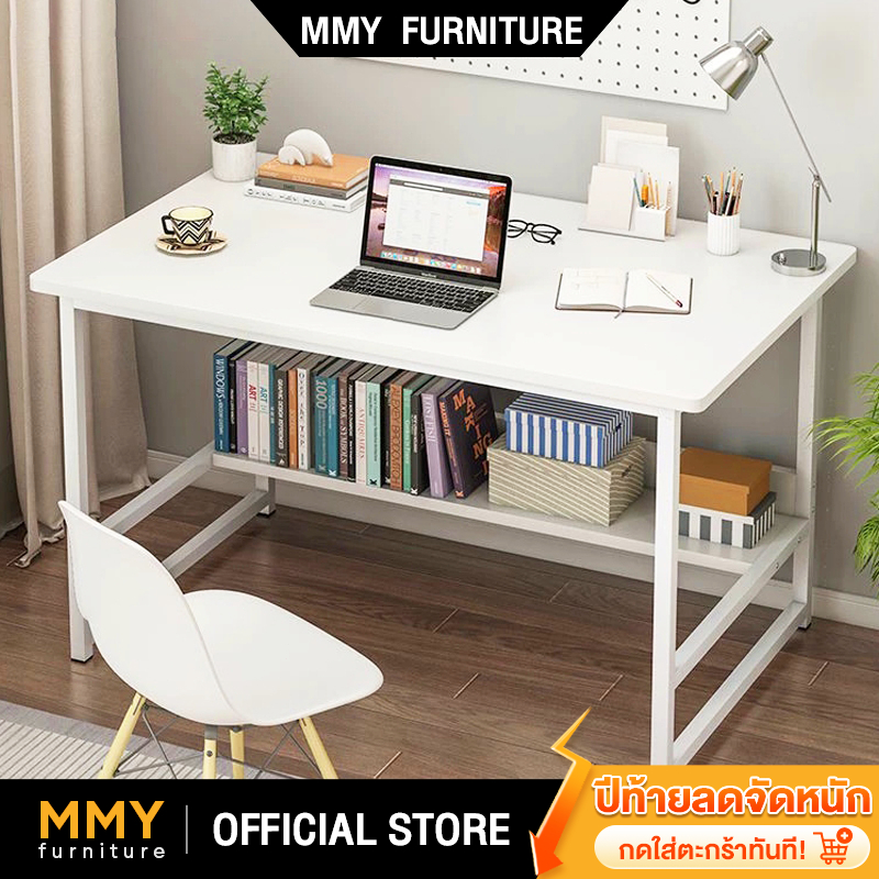 MMY โต๊ะทำงาน ขาเหล็กหนา 120/100/80CM โต๊ะคอม 2ชั้น Computer Desk การออกแบบที่เรียบง่าย ประหยัดพื้นที่