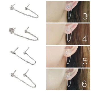 [ราคาต่อ1ชิ้น(1ข้าง)] ต่างหูสายโซ่ ความยาวโซ่5cm ต้องเจาะหูทั้ง2รู สินค้าเป็นงานสแตนเลส