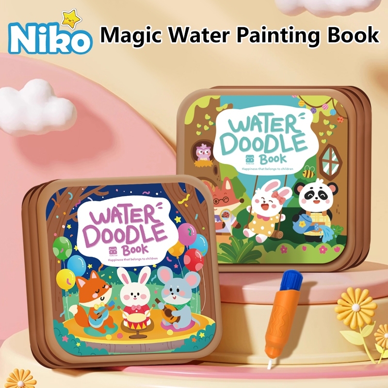 NIKO หนังสือวาดน้ำมหัศจรรย์สำหรับเด็ก มีปากกา การศึกษายุบัน หนังสือระบายสี ของเล่นวาดภาพ