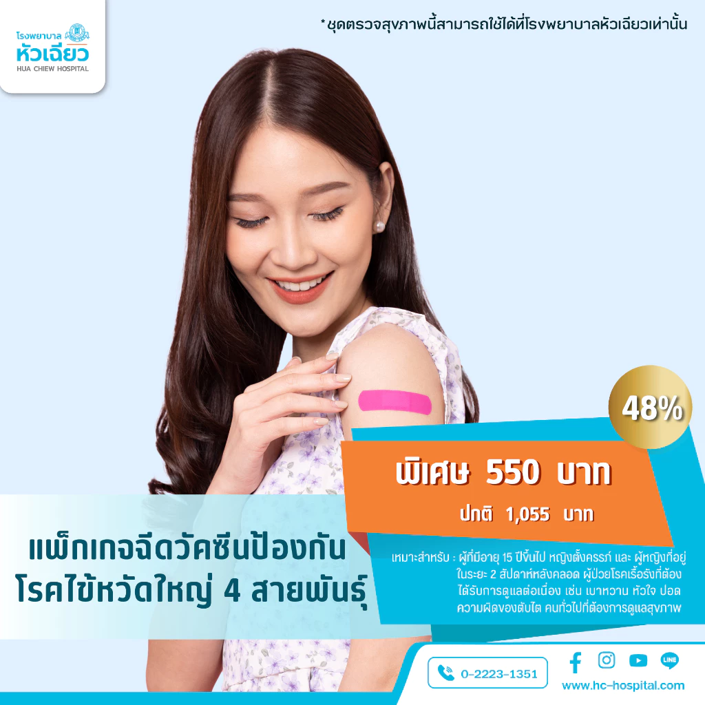 [E-Coupon] รพ.หัวเฉียว แพ็กเกจวัคซีนป้องกันโรคไข้หวัดใหญ่ 4 สายพันธ์ุ