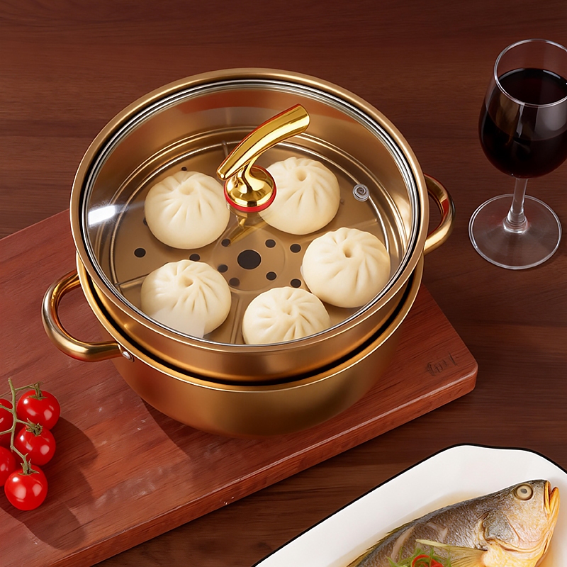 หม้อนึ่งสแตนเลส 24CM พร้อมฝาปิด ชุดหม้อนึ่ง รุ่นสองหู ใช้ได้กับทุกเตา หม้อต้มสแตนเลส ซึ้งนึ่ง - รูปที่ 2