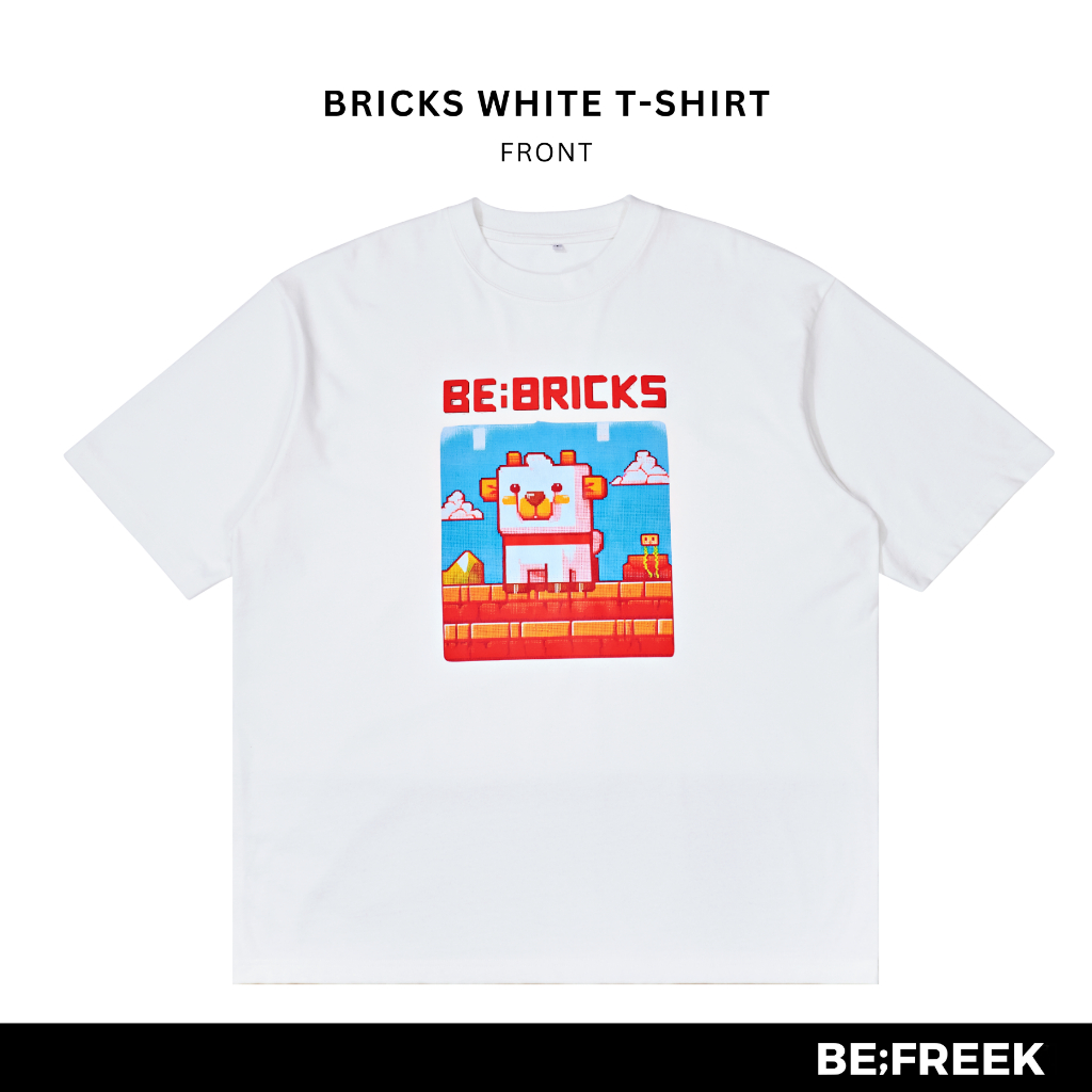BE;FREEK เสื้อยืดสกรีนลาย BRICKS ทรงใหม่ OVERSIZED สีขาว BRICKS NEW OVERSIZED WHITE T-SHIRT