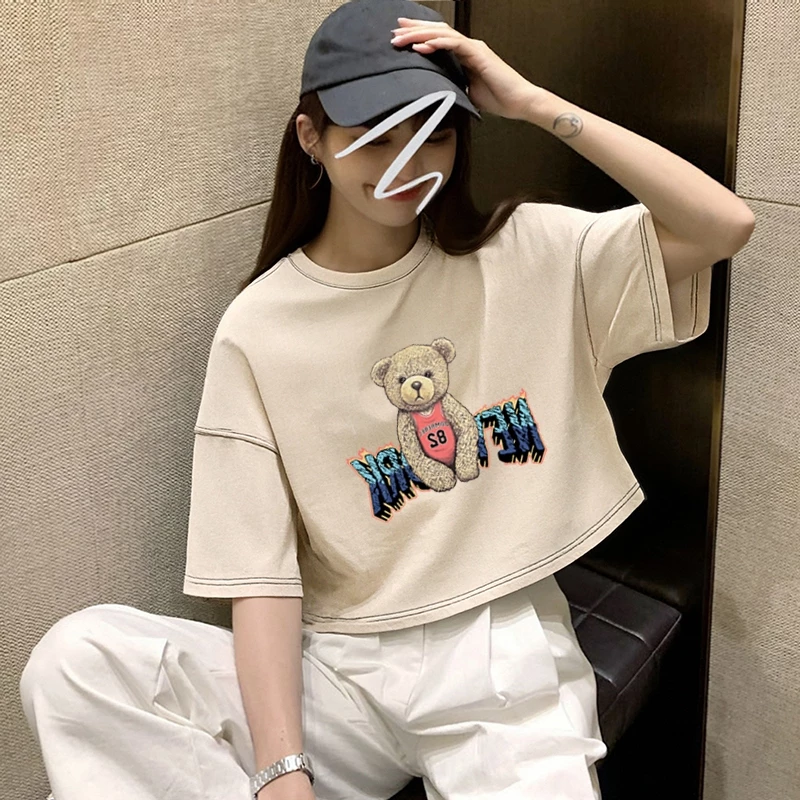 เสื้อครอปเอวลอยสาวอวบอ้วนไซส์ใหญ่ oversize เสื้อผ้าแฟชั่นวัยรุ่นน่ารักๆ เสื้อยืดลายการ์ตูนสวยๆผู้หญิงฤดูร้อนแบบหลวมใหม่ thumbnail 9