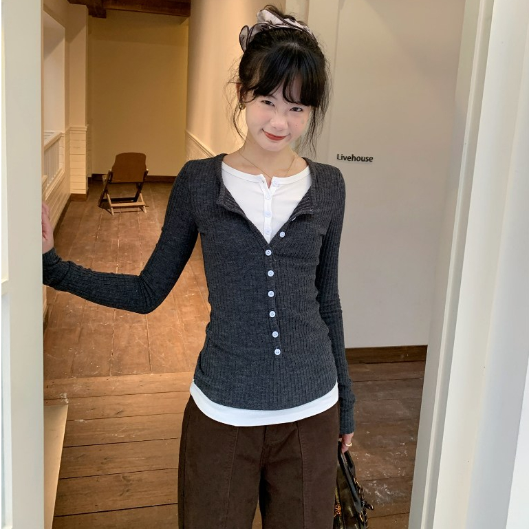 (พร้อมส่ง) Clothestoryy - Leni Long-sleeved T-shirt เสื้อยืดแขนยาวทรงเข้ารูป ดีไซส์เลเยอร์ 2 ชั้นสีตัดกัน