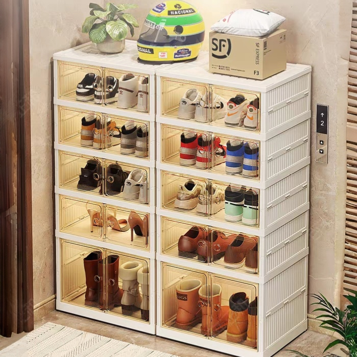 LESS กล่องวางรองเท้า พับเก็บได้ ตู้วางรองเท้า ชั้นวางรองเท้า กล่องรองเท้า PVC พลาสติกแข็ง ตู้เก็บรองเท้า กันน้ำ