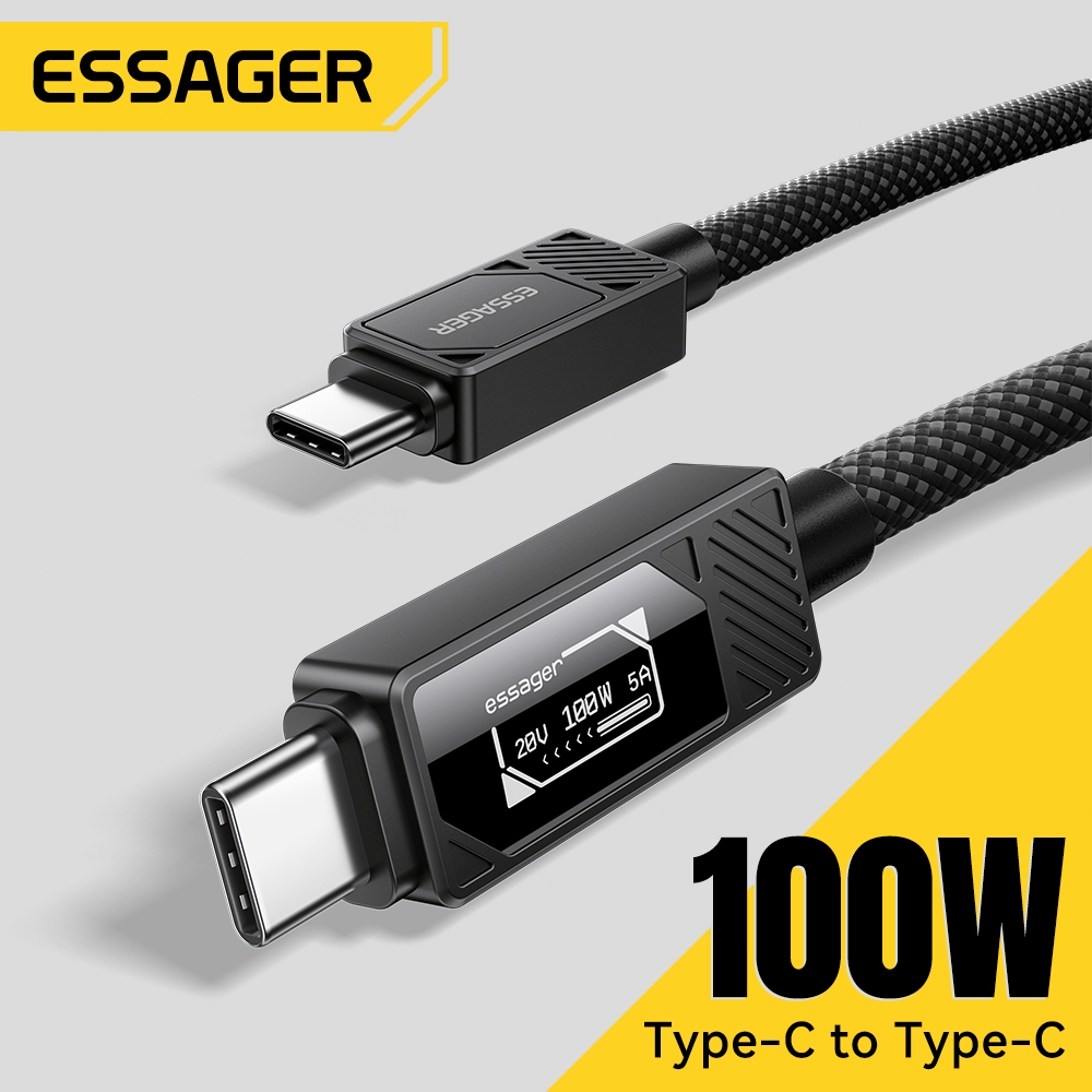Essager USB C เพื่อพิมพ์ C สายชาร์จอย่างรวดเร็วสำหรับโทรศัพท์ 100W 5A 480Mbps สายถัก