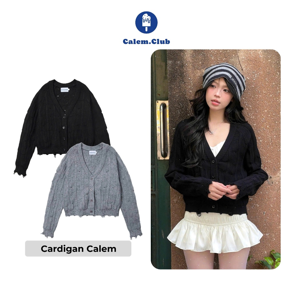 Calem.Club - BROKEN- KNIT คาร์ดิแกน Premium fine wool แบบ unisex เสื้อแจ็คเก็ตกันหนาวสําหรับผู้ชายและผู้หญิง