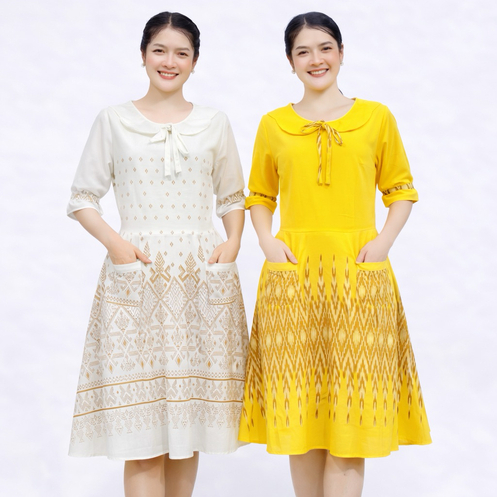 เดรส Dress เสื้อผ้าผู้หญิง ชุดทำงานผู้หญิง ชุดทำงานผ้าไทย ชุดกระโปรง เสื้อผ้าแฟชั่น ผ้าไทย