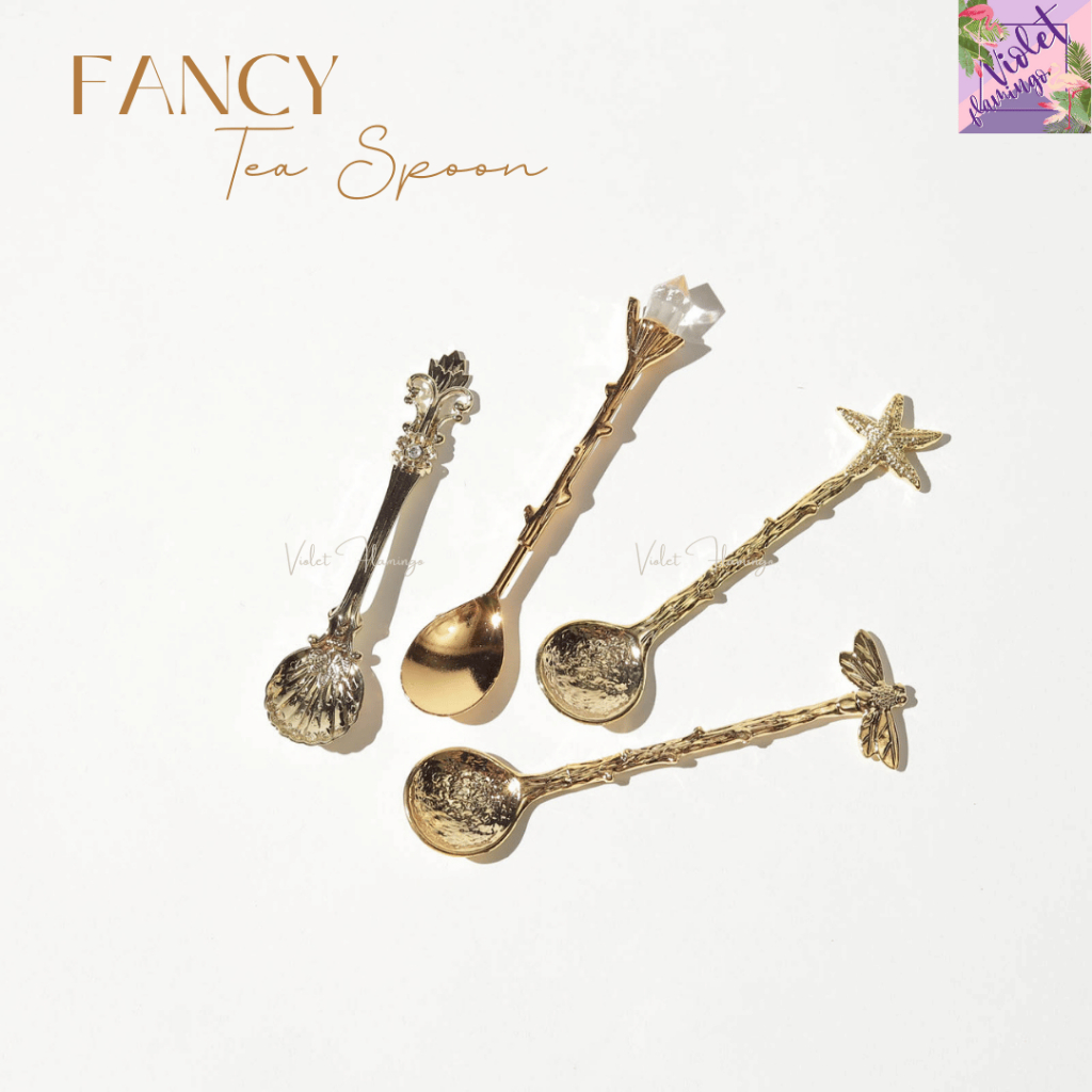 Violet Flamingo ช้อนกาแฟ/ ช้อนชา Zinc Alloy สีทอง Fancy Tea Spoon ช้อนกาแฟรุ่นแฟนซี สวยน่ารัก