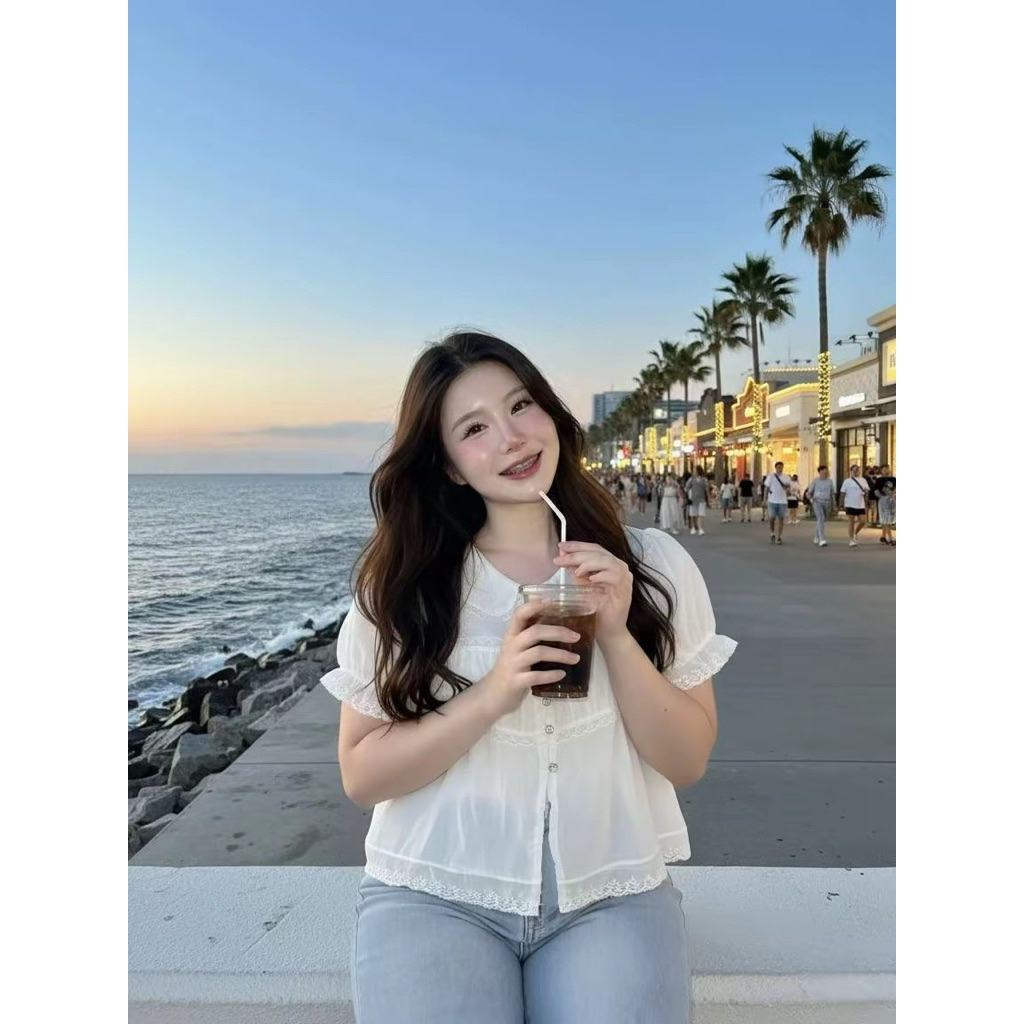 Benzbunny- รุ่น Crystal Puff (อก32-46“) สาวอวบ แต่งกระดุมเพชรชายลูกไม้ #2138 - รูปที่ 2