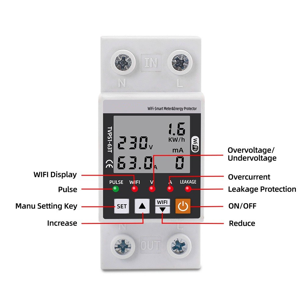 TUYA Smart Lifeเติมเงิน WiFi สมาร์ท Earth Leakage ป้องกันแรงดันไฟฟ้า Circuit Breaker Power kWh Meter - รูปที่ 3