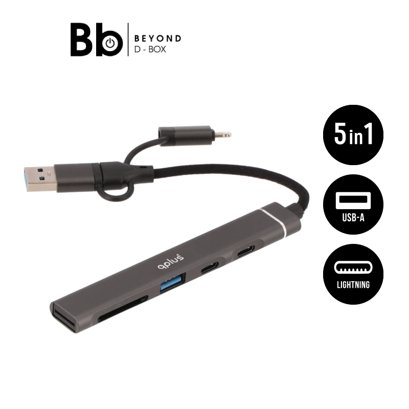 QPLUS USB Type-C Hub 5-in-1 Multifunction Converter Gray by BB Beyond D-Box