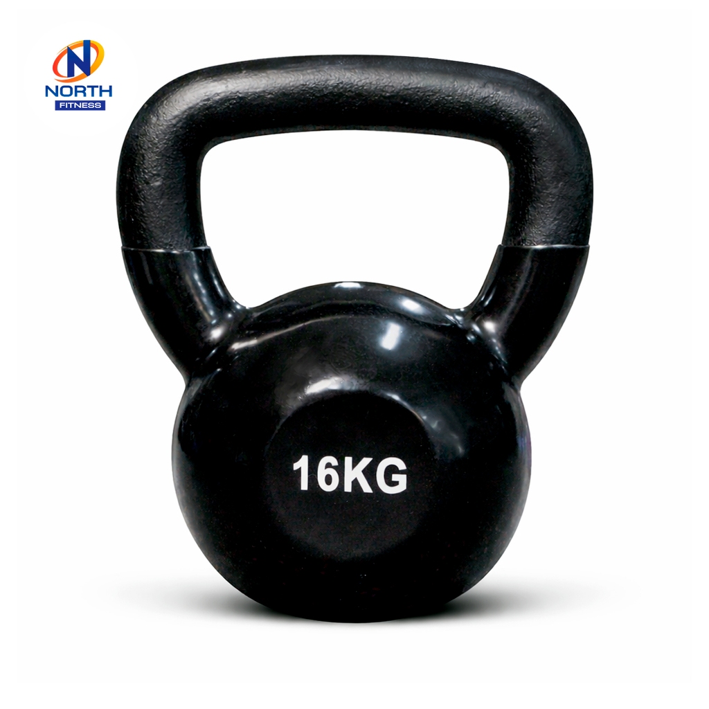 NORTH FITNESS เคตเทิลเบล 16KG ดัมเบลหูหิ้ว ลูกยกน้ำหนัก Kettlebell. เกรดยิม เหล็กหล่อยกน้ำหนัก หุ้มด้วยยาง เกรดฟิตเนส