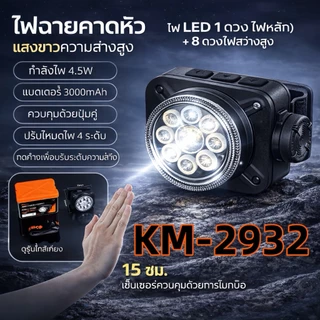 ไฟคาดหัว LEDเซ็นเซอร์เปิด-ปิดด้วยมือไฟสว่างมาก หลายโหมดชาร์จ Type-Cใช้งานกลางแจ้งKM-2932