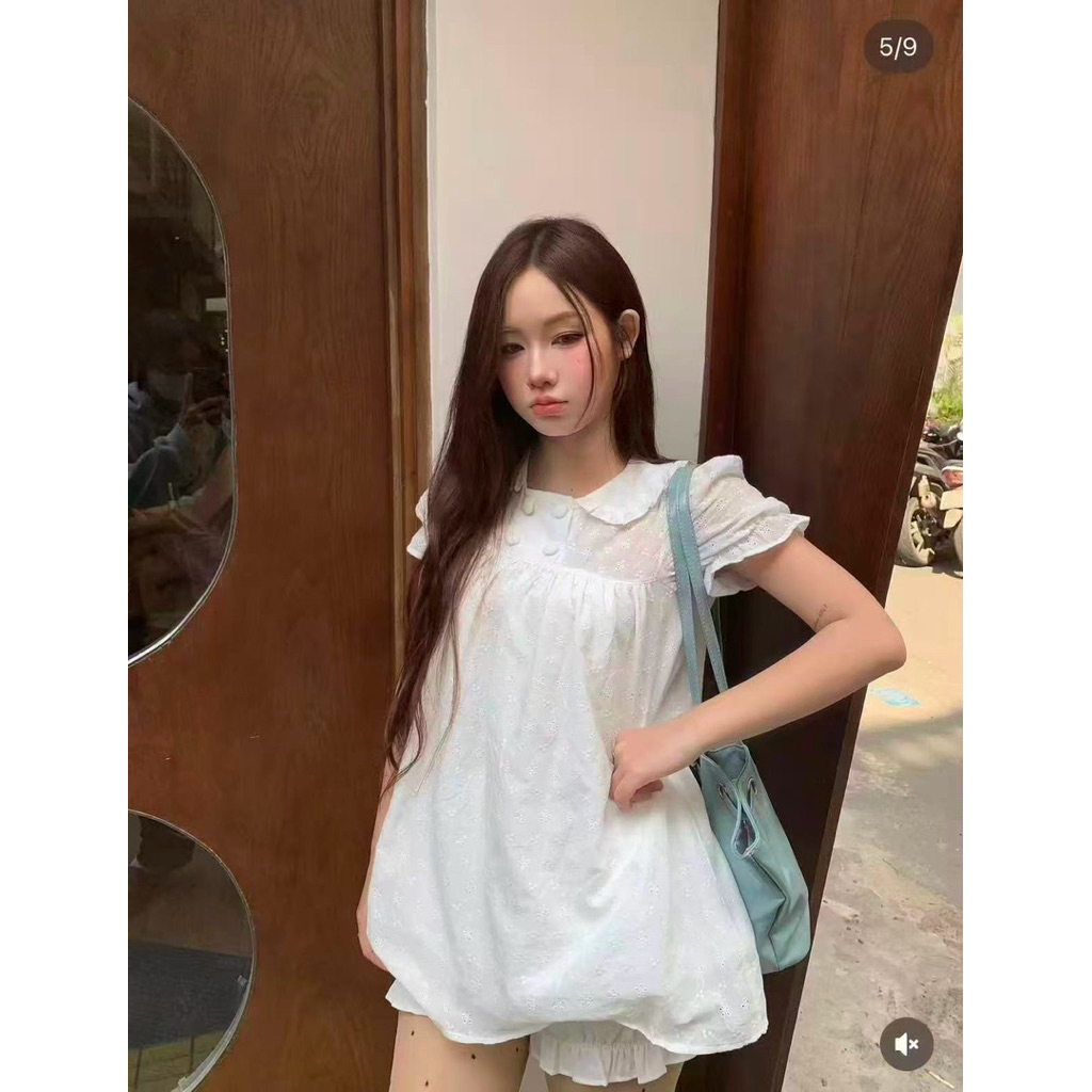 พร้อมส่ง 8684 เดรสแขนสั้นคอบัว ผ้าลูกไม้เนื้อผ้าดี มีซับใน (ไม่รวมกางเกง) TAG:WG.WE ราคา ถูกที่สุด ดีลบีเคเค แกลเลอรีภาพที่ 9