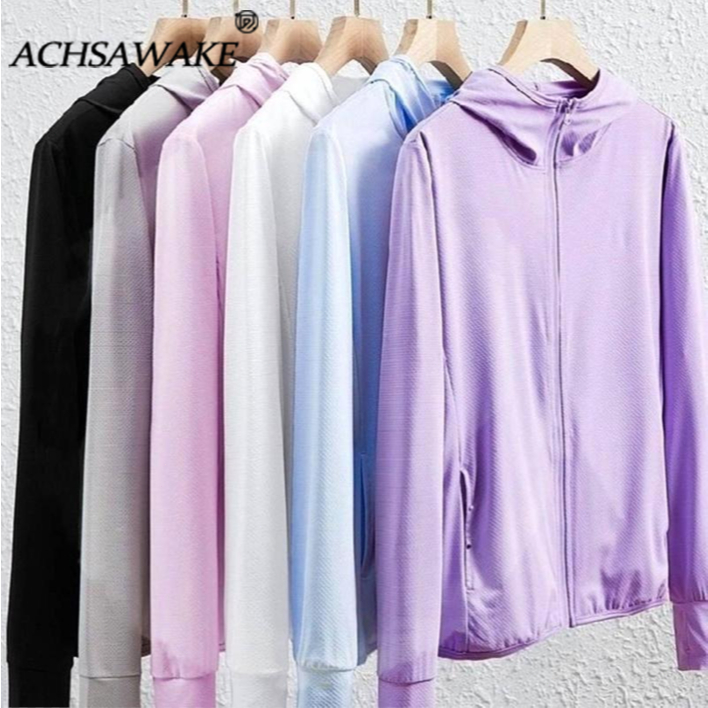 ACHSAWAKE เสื้อคลุมกันแดด เสื้อคลุมกัน UV เสื้อคลุมผ้าลื่น ป้องกันผิวจาก UV เสื้อคลุมมีฮู้ด Sport ออกกำลังกาย กีฬา