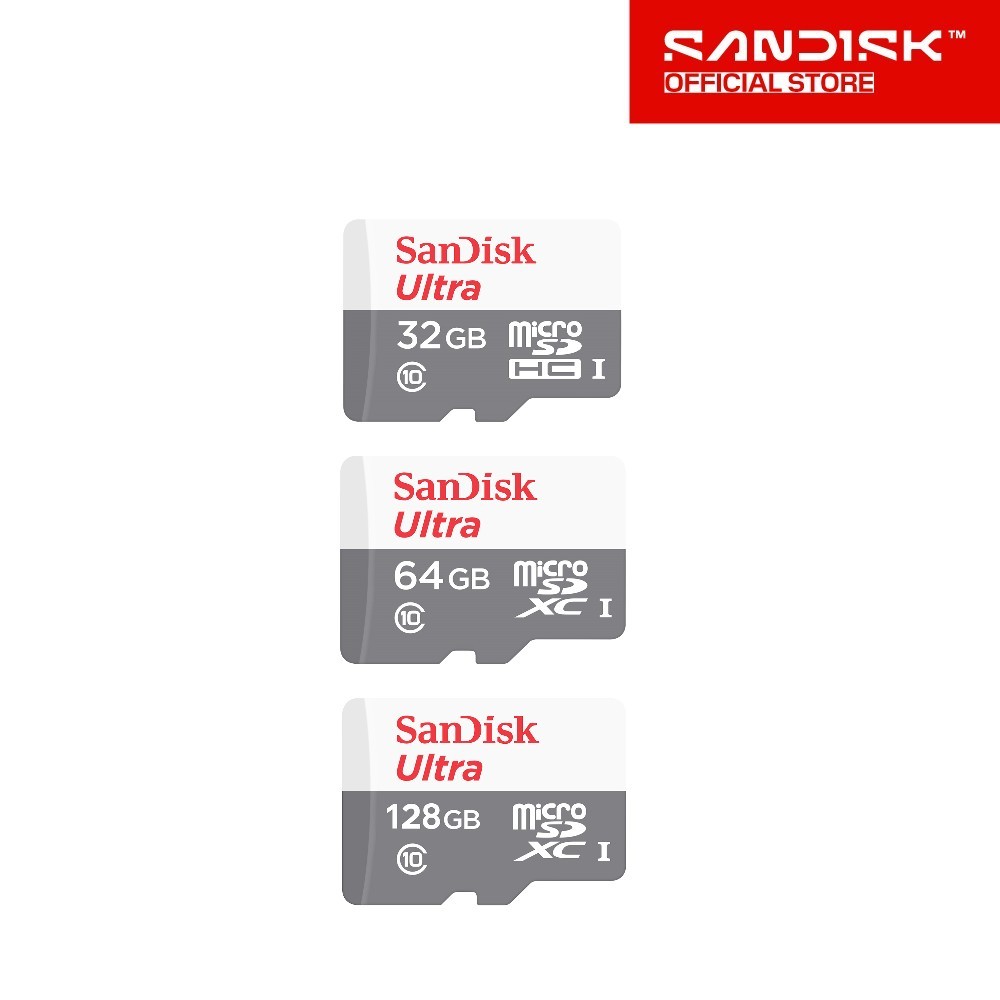SanDisk MicroSDHC Ultra ความเร็ว 100MB/S ความจุ 32GB 64GB 128GB Class10 (SDSQUNR-xxxG-GN3MN, Micro SD)