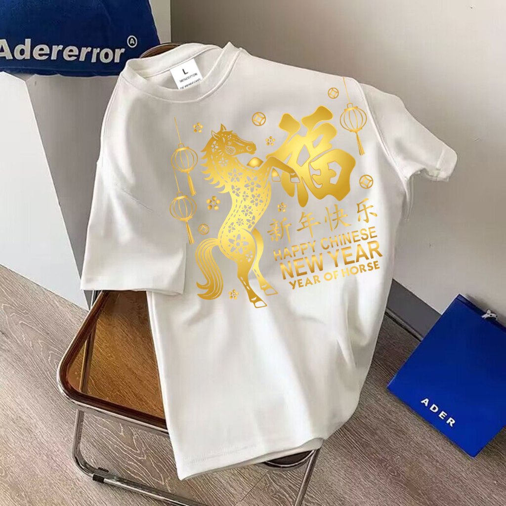 BK-1459-SHORT เสื้อยืดลายHappy Chinese New Yearพร้อมส่ง10สีลายขายดีตามเทรนด์ ลายน่ารัก สีสันสดใสน่ารัก ใส่ได้ทั้งญและช