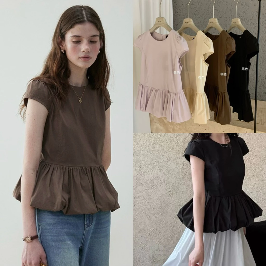📍พร้อมส่ง📍8637# เสื้อแขนสั้นทรงบอลลูน งานซิปหลัง เนื้อผ้าดี ทรงสวย TAG:WG.WE 🇰🇷