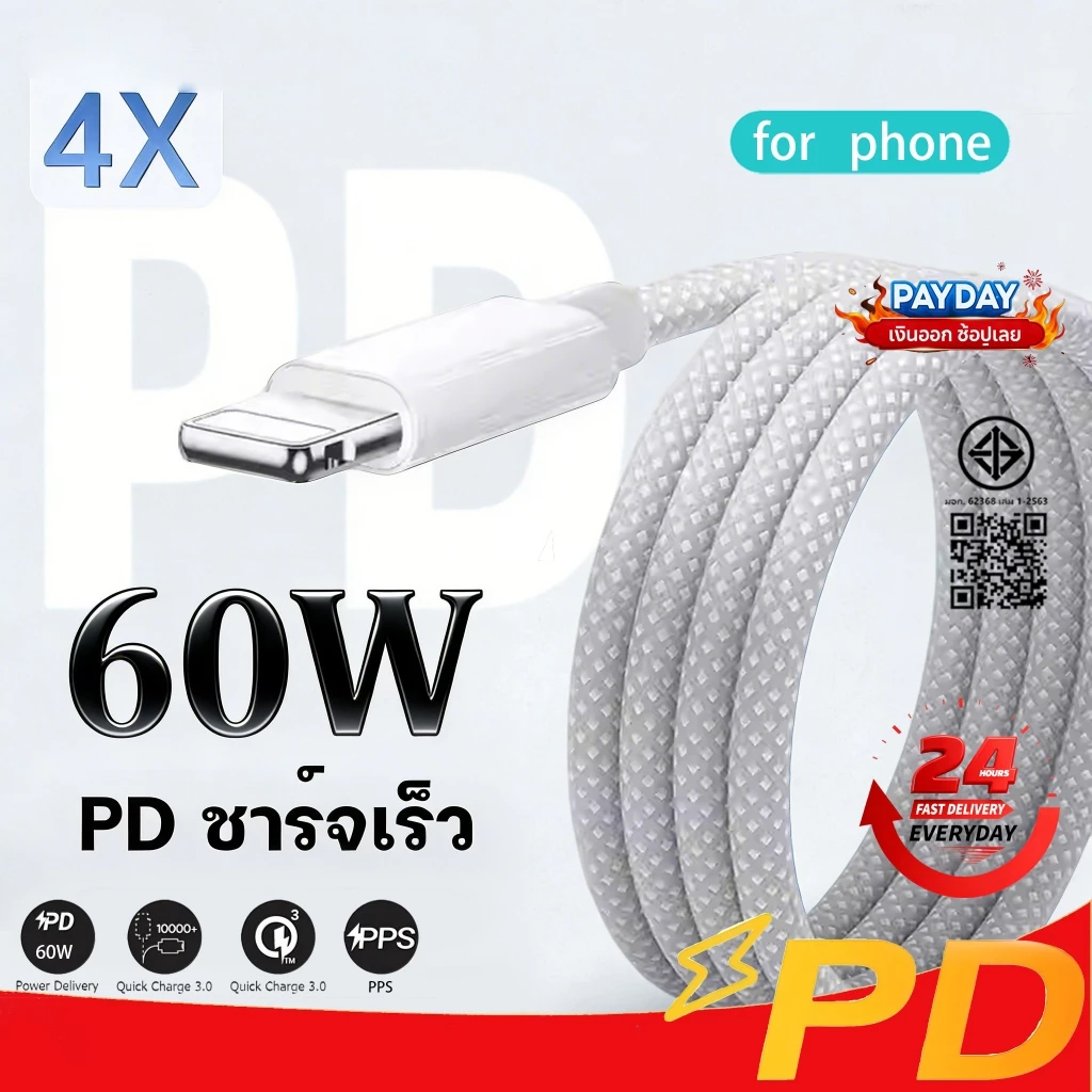 【 รับประกัน 1 ปี】PD 45W charger+สายชาร์จ Type-C ถัก 60W Dual USB-C สําหรับ I&P 17Pro Max สมาร์ทโฟนอื่นๆ ความเร็วเต็ม