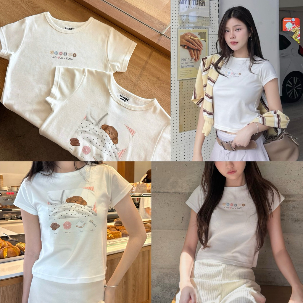 เสื้อ Baby tee ! 💌 ลาย Puppy Bedroom , Buttons