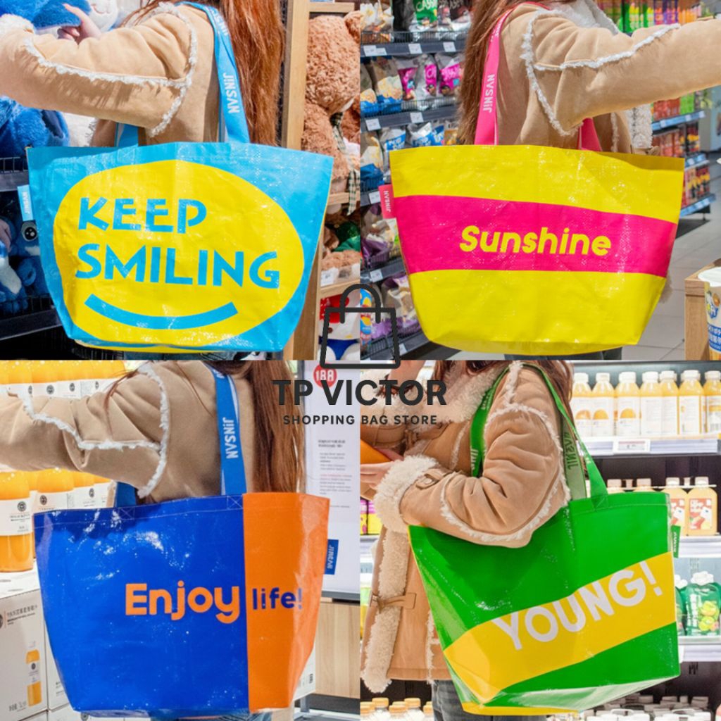 Shopping Bag / Woven Bag ถุงช้อปปิ้งกันน้ำ สะพายไหล่ กระเป๋าช้อปปิ้ง กระเป๋ากระสอบ