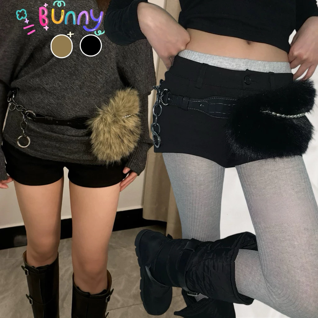 BunnyJ 🎀 Furry Chain Belt เข็มขัดขนฟูสุดจึ้ง! ✨ ลุค Y2K แบบตัวมัม ดีเทลโซ่เงินโคตรเท่ 🔥 แมทช์สับๆ พร้อมส่งในไทย 🇹🇭